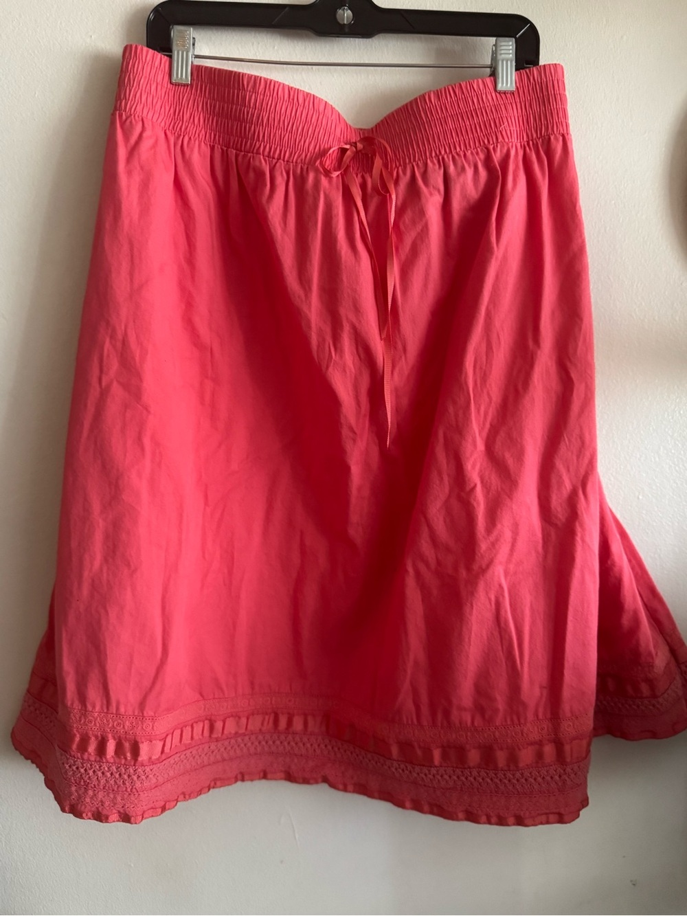 Plus Size Pink Women's A-Line Elastic Waist Skirt With Ribbon Detail